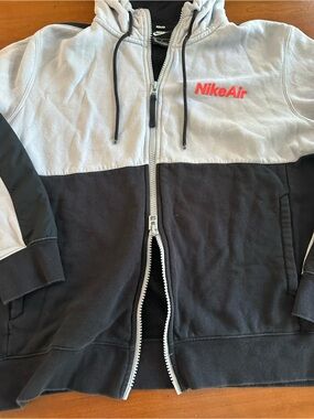 Nike Air Full Zip Hoodie Jacket Gray Black Fleece Lined XL Colorblock Sweatshirt